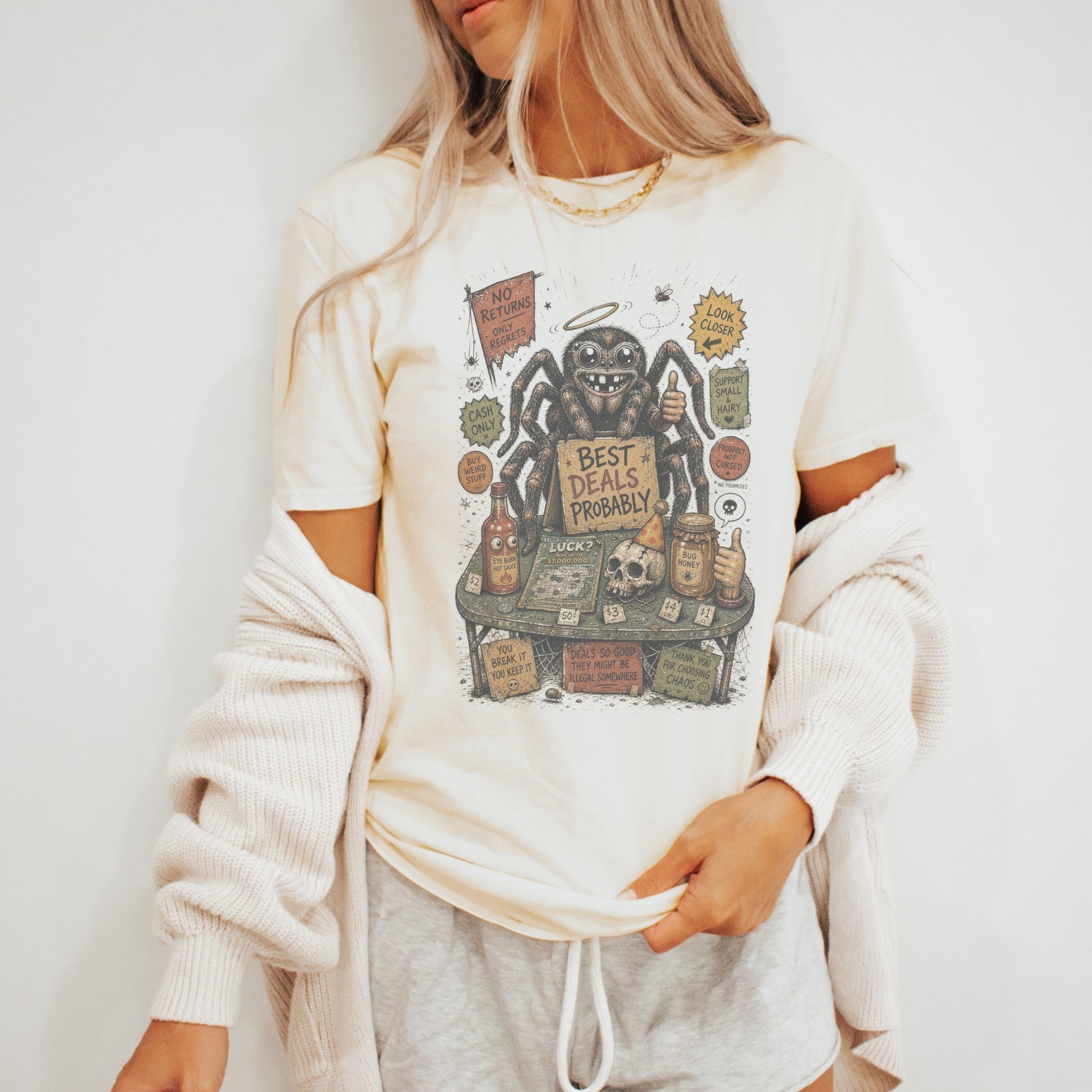 Creepy Cute Spider Merchant Graphic Tee Funny Weird Stuff Design
